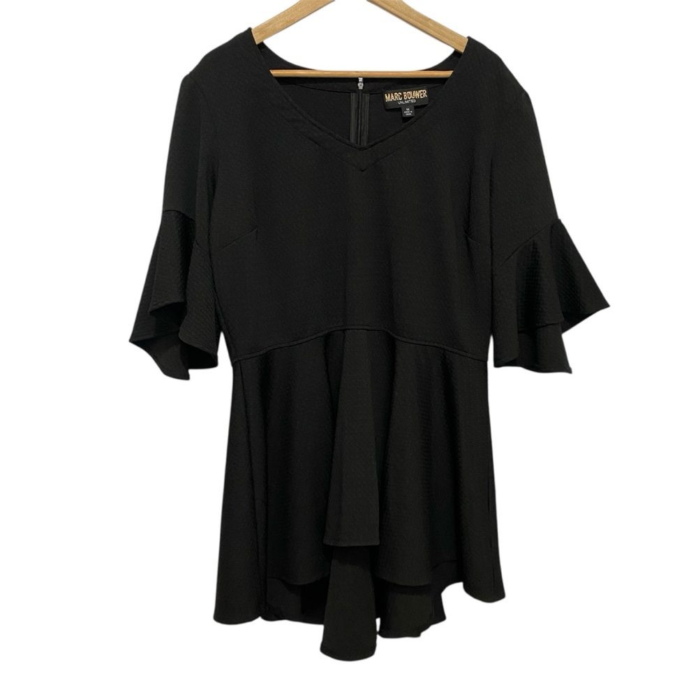 Marc Bouwer Unlimited Black Mini Dress Size‎ 1X V-neck Bell Sleeve Short Dress